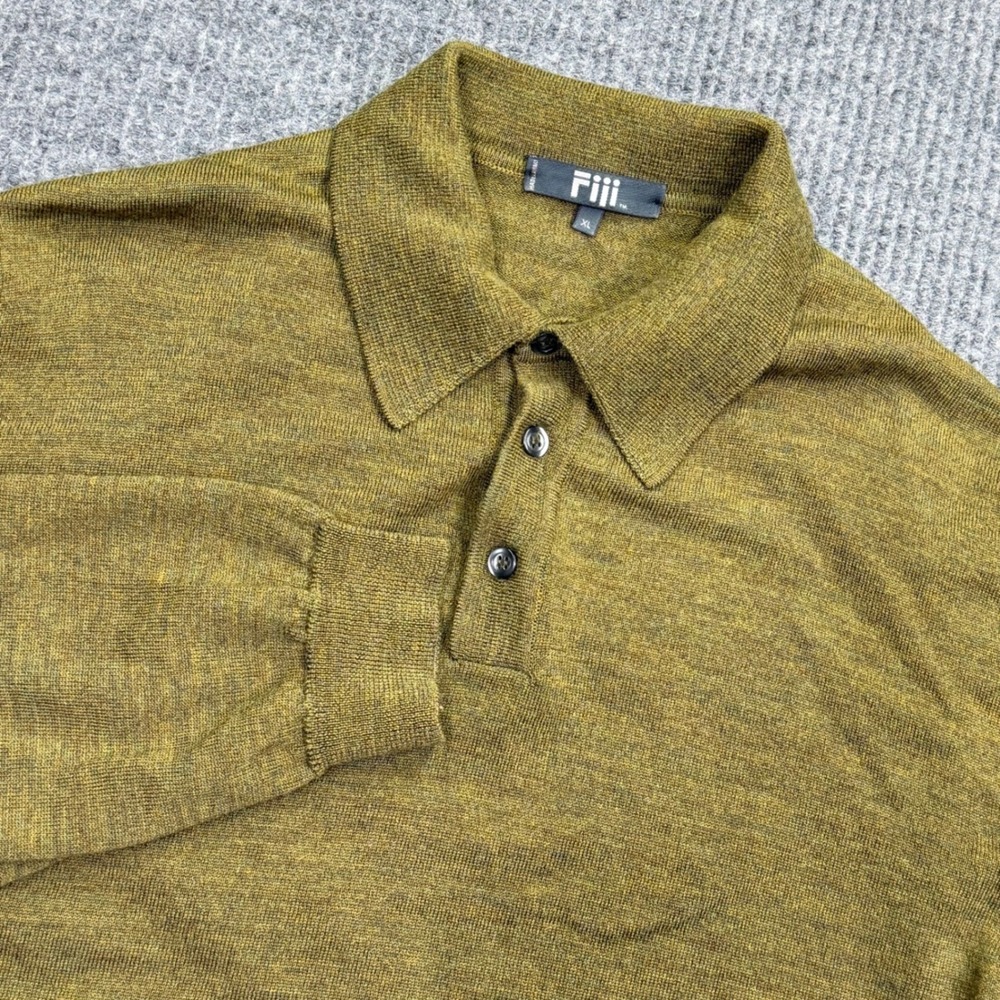 Fiji Mens XL Olive Green Wool Polo Sweater Long Sleeve Made in Italy Woolmark